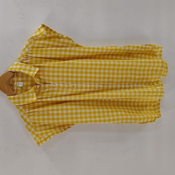 Old Navy Front Button Up Yellow Check Gingham Top Short Sleeve Size M Tall - Picture 2 of 6